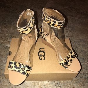 NIB UGG Leopard Wedge Sandals